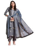 Anni Designer Women'S Rayon Blend Straight Hand Block Printed Kurta With Pant & Dupatta (Ragsri Grey-Vks03_S_Grey_Small),Grey,S
