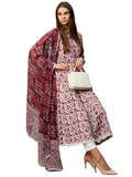 Anni Designer Women'S Rayon Blend Anarkali Printed Kurta With Pant & Dupatta (Yutika Wine-Nw_L_Wine_Large),Wine,L