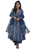Anni Designer Women'S Rayon Viscose Anarkali Printed Kurta With Palazzo & Dupatta (Sinners Blue-Vks01_Xl_Blue_X-Large),Blue,XL