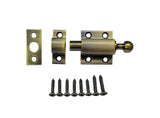 QCAA Solid Cast Brass Surface Bolt, Self-Locking Latch for Window & Door, Pull to Open, 2, Brushed Antique Brass, 1 Pack, Made i