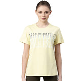 Enamor Athleisure Relaxed Fit Short Sleeve Round Neck Antimicrobial Finish Breathable Stretch Cotton Activewear Sports Tshirt for Women - A301 (A301_Lemon Cream/Inhale Exhale Graphic_XL),Lemon Cream /Inhale