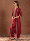 Libas Women'S Chanderi Silk Kurta Set (49436 Maroon L