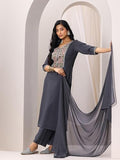 Libas Women'S Silk Blend Kurta Sets (Gs1090_Grey_Xxl)