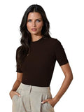 Kotty Women'S Slim Fit Half Sleeve Ribbed T-Shirt(Brown_M)