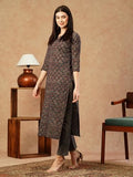 Anni Designer Women'S Cotton Blend Straight Printed Kurta With Pant (Lupar Blue_S_Blue_Small),Blue,S,Cotton Blend,Kurta,