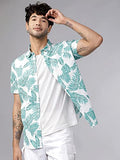 LookMark Men's Cotton Blend Casual Beach Wear Shirts | Stylish Printed Shirts for Men | Comfortable Summer Wear | Party Vacation & Daily Casuals (Pack of 2) (Printed Shirt ADAM Black-Green Leaf-L),Black-Sky Blue