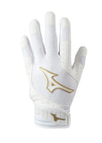 Mizuno Finch Youth Softball Padded Batting Glove, White-Gold, Large