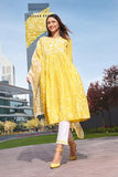 W For Woman W Women Yellow Festive Floral Print Cotton Kurta Set, Slim Pant & Dupatta_24Fews10795-123288_S
