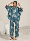 Libas Womens Printed Silk Blend Co-Ord Set For Women Blue L 400232O