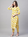 Anni Designer Women'S Cotton Blend Printed Straight Kurta With Pant (Pustak Yellow_M_Begani_Medium),Mustard,M,Rayon Blend,Pustak-85415,