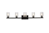Living District Indoor Modern Home Decorative Bright Ceiling Cassie 5 Lights Bath Sconce In Black With Clear Shade