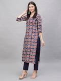Gosriki Women'S Cotton Blend Straight Printed Kurta With Pant (Kismis Blue-Gs_S_Blue_Small),Blue,,B0CSG5MTL2