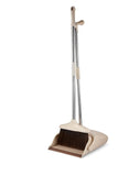Broom and Dustpan Set with Long Handle, Upright Standing Dust Pan with Wide Mouth, Stainless Steel Handle & Soft Grip, Detachabl
