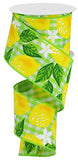Lemons on Woven Check Wired Edge Ribbon, 10 Yards (Green, 2.5 Inch)