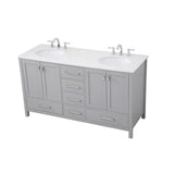 Elegant Decor Irene 60 Solid Wood And Stone Double Bathroom Vanity In Gray