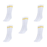 Mukhaksh (Pack Of 5 Pairs Boys Kids White Socks With Yellow Stripes Border Lining White With Yellow Stripes Calf Length School U