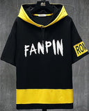 Eyebogler Men'S Hooded Neck Half Sleeves Printed Colorblocked Loose Fit Cotton T-Shirt Yellow