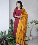 Gosriki Women'S Rayon Viscose Printed Straight Kurta With Pant & Dupatta (Sdf Maroon-Vks01-Gs_Xl_Maroon_X-Large),Maroon,,B0DRZNSG5J