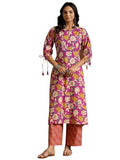 Libas Womens Printed Cotton A-Line Kurta With Palazzos