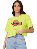 Kotty Women'S Printed Cotton Blend Oversized Crop T-Shirts,Maximum YellowApparel,S
