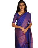 Flosive Womens Kanjivaram Silk Saree With Handloom Weaving Work With Blouse (ROYAL BLUE)