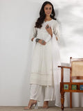 Libas White Pure Cotton Embroidered Kurta Sets For Women White L