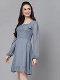 Lookmark Women'S Georgette Butti Fit And Flare Midi A-Line One Piece Western Dress In Grey Color(Sd648-S)