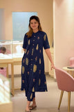 Anni Designer Women'S Rayon Viscose Floral Straight Kurta With Pant (Barkat-Clrs_Navy Blue_Xx-Large),Navy Blue,2XL,Rayon,A-Line,