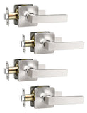 Mengico 4 Pack Keyless Square Door Handles,Satin Nickel Reversible Non-Locking Handle Lever,Passage Door Knob Set,Lever for Clos
