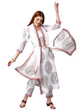 Anni Designer Women'S Cotton Blend Floral Printed Straight Kurta With Pants & Dupatta (Cup-Off White-Nw_M_White_Medium),White,M