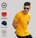 ADRO T Shirts Pack of 3 Mens Tshirts Cotton T Shirts for Men Pack of 3 T Shirts Regular fit Tshirts Combo T Shirts Solid Tshirt for Men | RCM3-PLN-PU-MU-PT-XL,Purple,Mustard,Pista