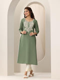 Libas Women'S Cotton Blend Paisley Straight Kurtas (98184_Green_L)
