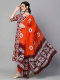 Anni Designer Women'S Cotton Blend Printed Straight Kurta With Pant & Dupatta (Karka Op-Wine_S_Wine_Small),Wine,S,Cotton Blend,Regular,Kurta, Pant & Dupatta