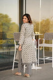 Anni Designer Women'S Cotton Blend Straight Printed Kurta With Pant (Hilari Grey_S_Grey_Small),Grey,S,Cotton Blend,Straight,