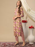 Gosriki Women'S Cotton Blend Straight Printed Kurta With Pant (Gatarika Green-Gs_L_Green_Large),Green,,B0D17XTX2X