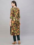 Anni Designer Women'S Cotton Blend Straight Printed Kurta With Pant (Jabala Green_S_Green_Small),Green,S,Cotton Blend,Straight,