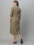 Anni Designer Women'S Cotton Blend Straight Printed Kurta With Pant Set (Bhati-Beige_Xxl_Beige_Xx-Large),Beige,2XL,Cotton Blend,Regular,Kurta
