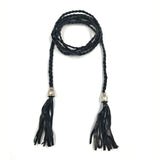 Ani Accessoriez Pearl With Crystal Rings Detailing Braided Decorative Leather Waist Belt Band Black For Ladies