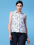 Oomph! Summer Shirts For Women Floral Printed White Blue,Arctic BlueApparel,M