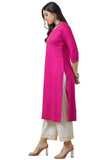 Soch Womens Fuchsia Rayon Embroidered Kurta With Sequins Fuchsia L