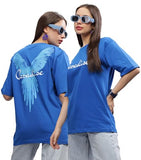 Kyda Women'S 100% Pure Cotton Oversized Drop Shoulder Premium Front & Back Printed T-Shirt,BlueApparel,XL