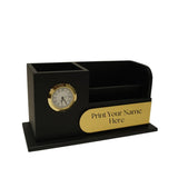 CRAFT CLOSET & GIFTS Personalized Classic Matte Black Pencil Pen Holder Stand with Clock, & Mobile Stand For Office & Corporate