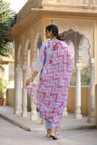 Anni Designer Women'S Cotton Blend Straight Printed Kurta With Pant & Dupatta (Sohini Wine-Nw_L_Wine_Large),Wine,L,Organza,Regular,