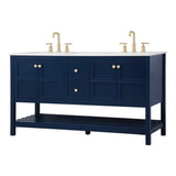 Elegant Decor Theo 60 Steel And Solid Wood Single Bathroom Vanity In Blue