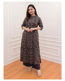 Anni Designer Women'S Cotton Blend Straight Printed Kurta With Palazzo (Abp Blue-Nw_S_Blue_Small),Blue,S,Cotton Blend,ANNI DESIGNER Women's Cotton Blend Straight Printed Kurta with Pant (ABP Blue-NW),