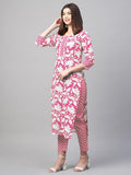Anni Designer Women'S Cotton Blend Printed Straight Kurta With Pant (Pustak Baby Pink_L_Black_Large),Baby Pink,L,Cotton Blend,Pustak-85415,