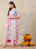 Anni Designer Women'S Cotton Blend Straight Printed Kurta With Pant & Dupatta (Pipad Cream-Nre_L_Cream_Large),Cream,L,Cotton Blend,Regular,