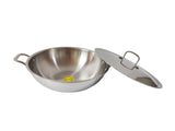 Stainless Steel Triply Karahi with Lid | Triply Kadai for Cooking Big Size with Handles 6 litres | Gas + Induction Compatibl