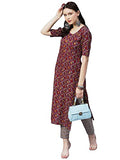 Anni Designer Women'S Cotton Blend Printed Straight Kurta With Pant (Slksw-Multi_Xxl_Multi_Xx-Large) Multicolour,Multicolour,2XL