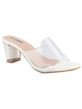Shoetopia Womens/Girls White Transparent Solid Block Heels,White,5,B09NC1WDR1